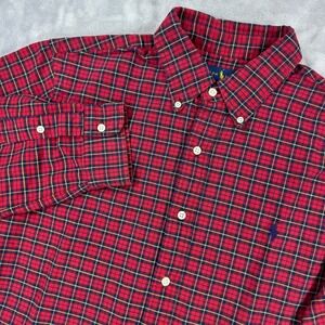 Ralph Lauren Flannel Plaid Shirt Mens L Red Navy Cotton Tartan Long Sleeve